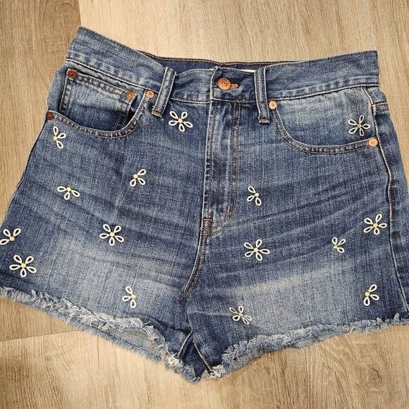 Madewell Embroidered Daisies Denim Shorts Size 27 - Picture 1 of 8
